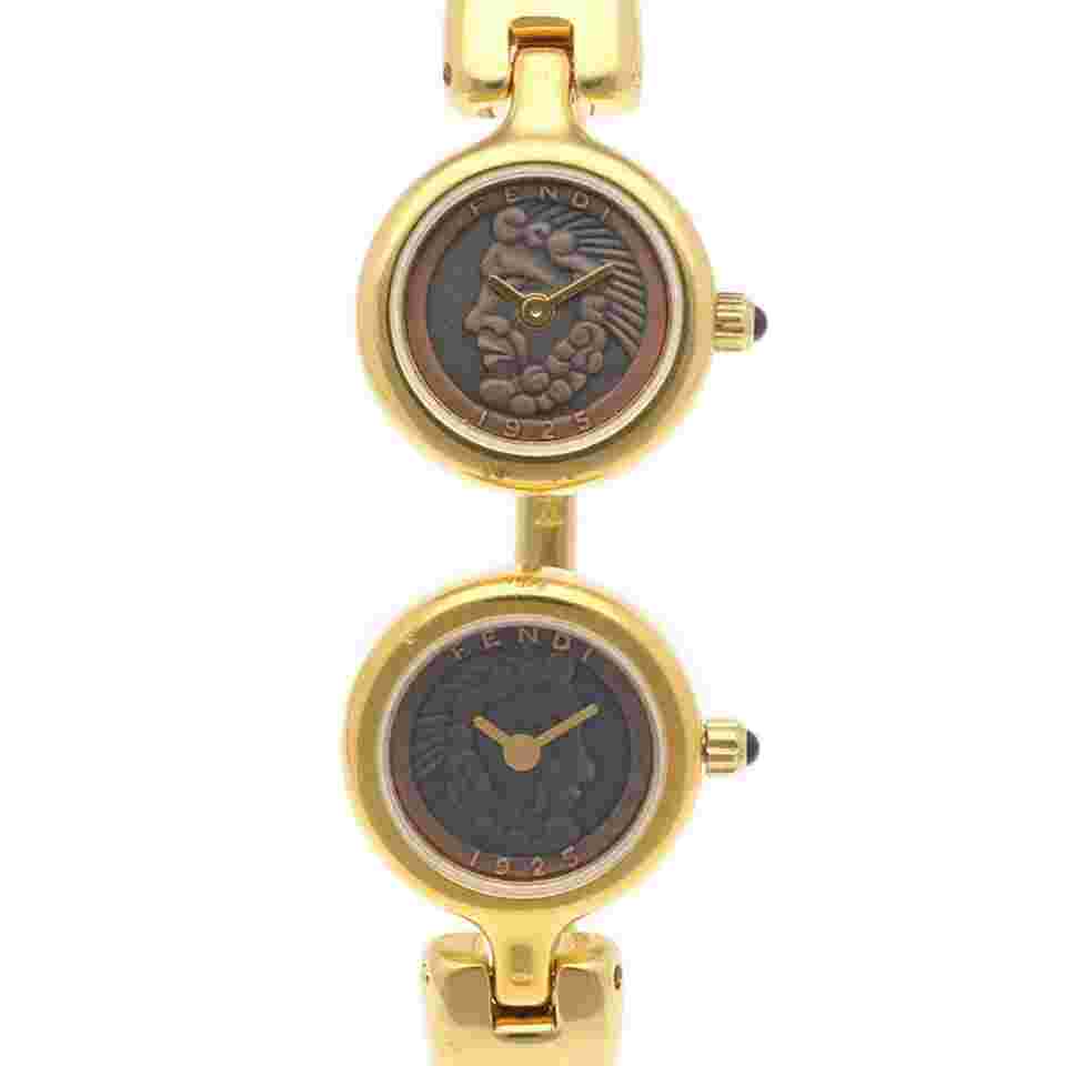 Fendi 2 time zone 620L Bangle watch Gold Plated