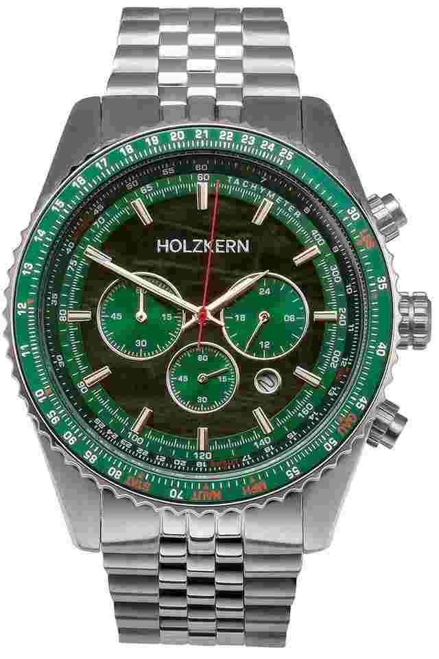 Holzkern Herrenuhr Chronograph Openhorizon Marmor Grün/Silberfarben 