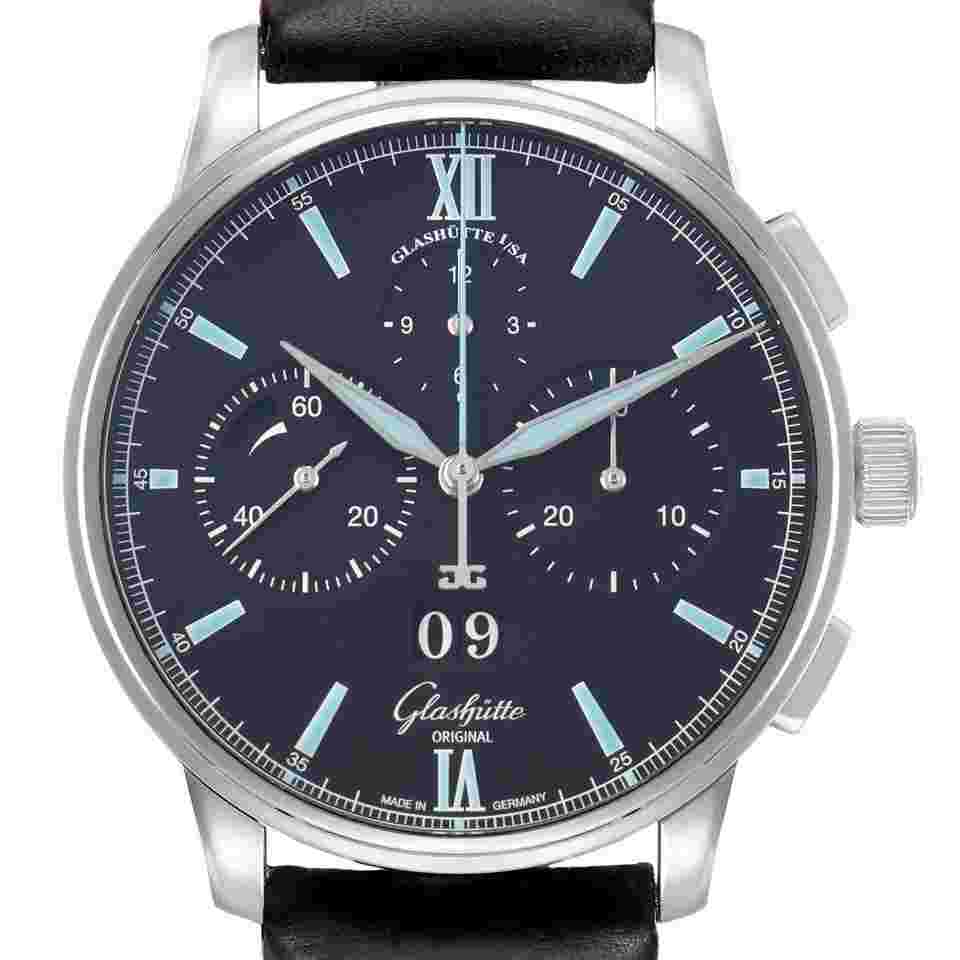 Glashutte Senator Chronograph Panorama Date Mens Watch 1-37-01-03-02-35 Papers 