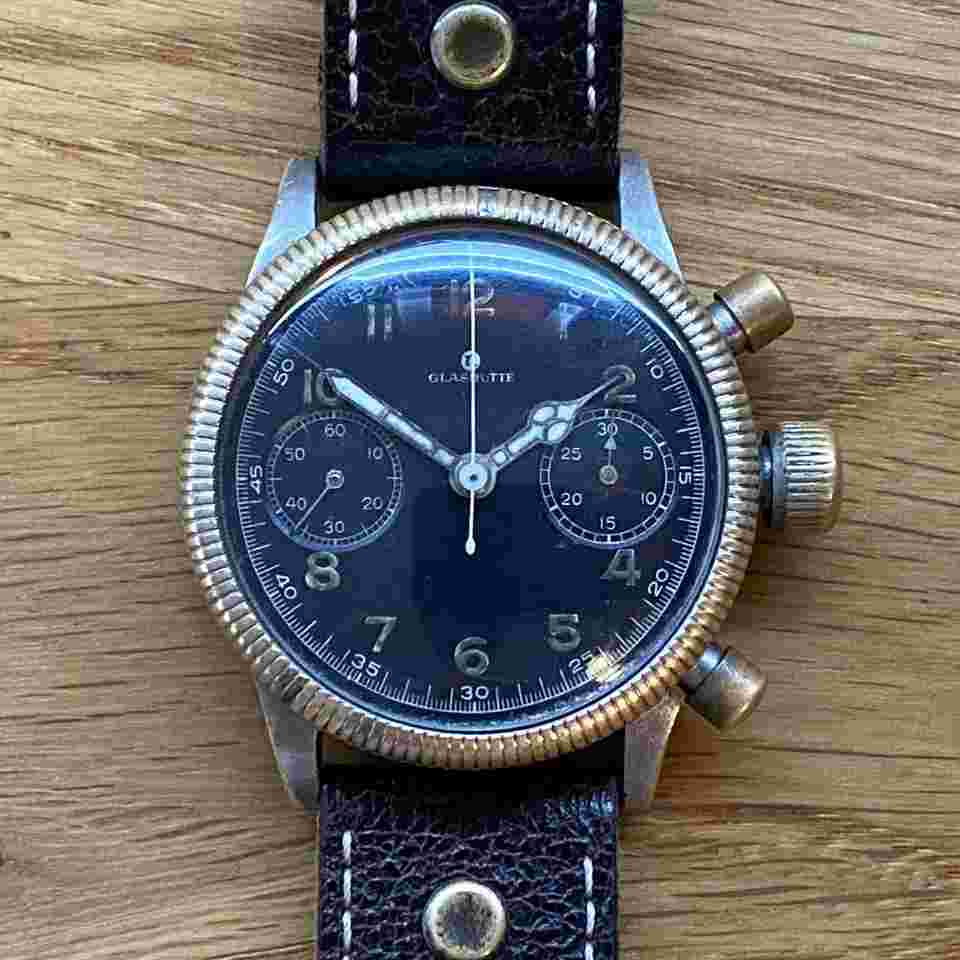Tutima [258] - Tutima - Glashütte UROFA 59 / Fliegerchronograph / WWII vergoldetes Werk