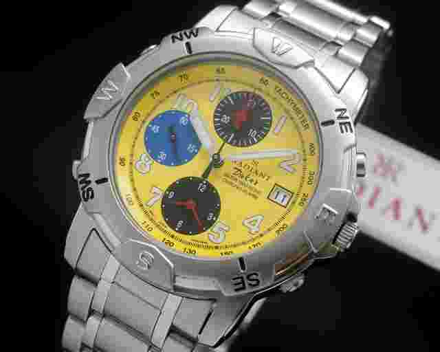Radiant Dakar New Old Stock adventurer Chronograph (7T32) vintage NOS SERVICED WARRANTY Incredible dial yellow blue and black 