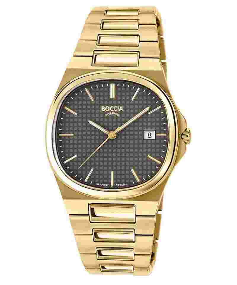 Boccia 3657-06 Herren-Titanuhr mit Saphirglas Goldfarben/Braun