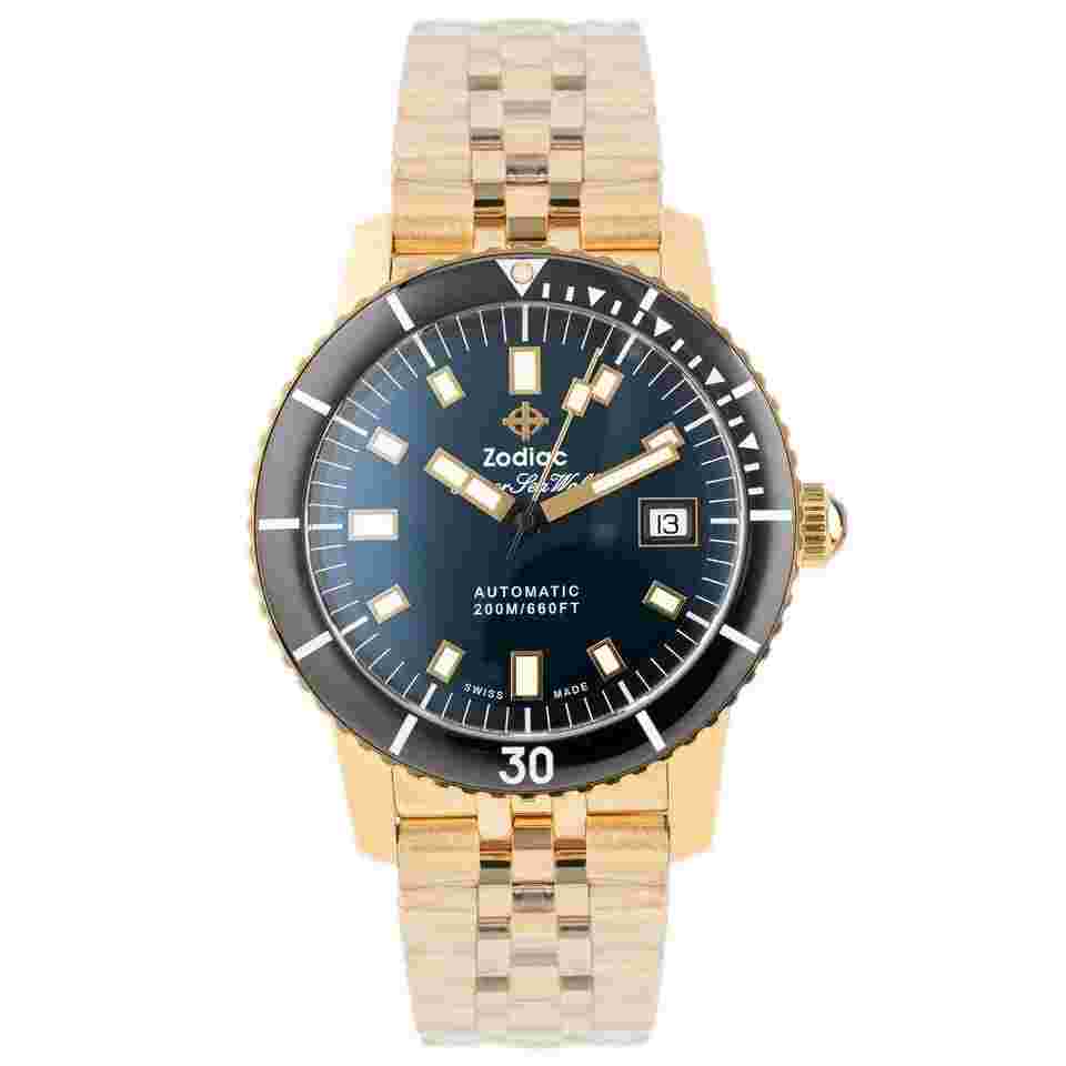 Zodiac Sea Wolf Super Sea Wolf Compression Diver Gold Plated Black Dial 40mm Z09308