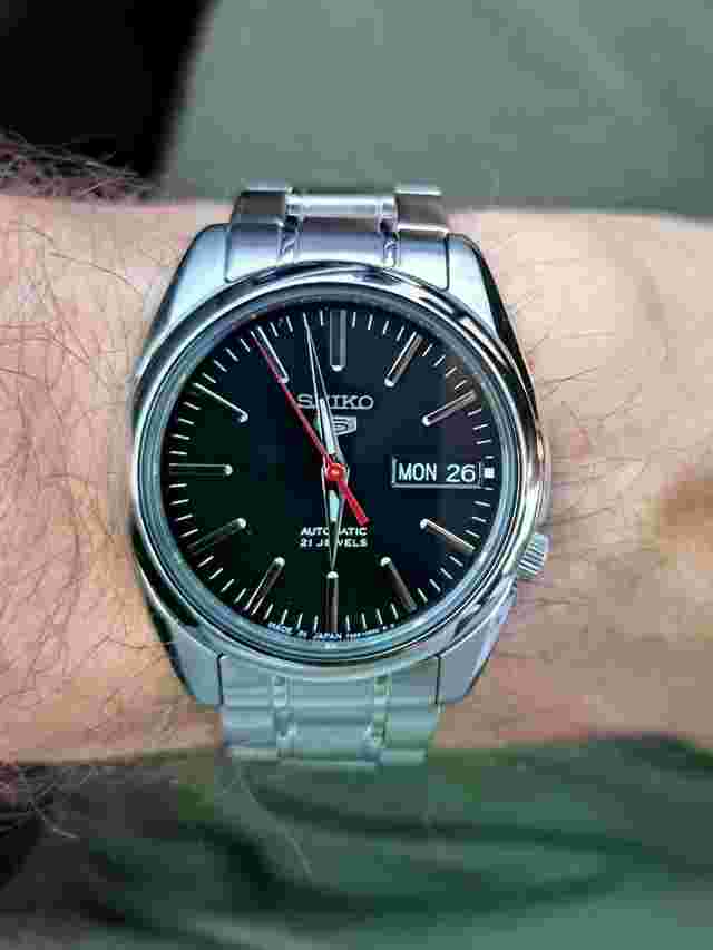 Seiko 5 SNKL45J1 Black Dial Made in Japan Stainless Steel Watch 38mm 