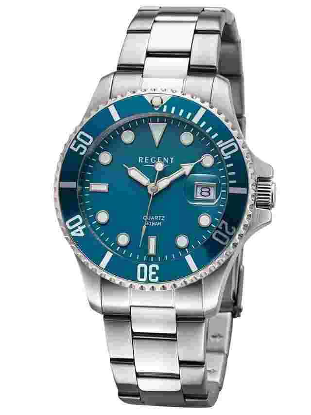 Regent BA-859 Herren-Armbanduhr Quarz 30 Bar Stahl/Petrol 