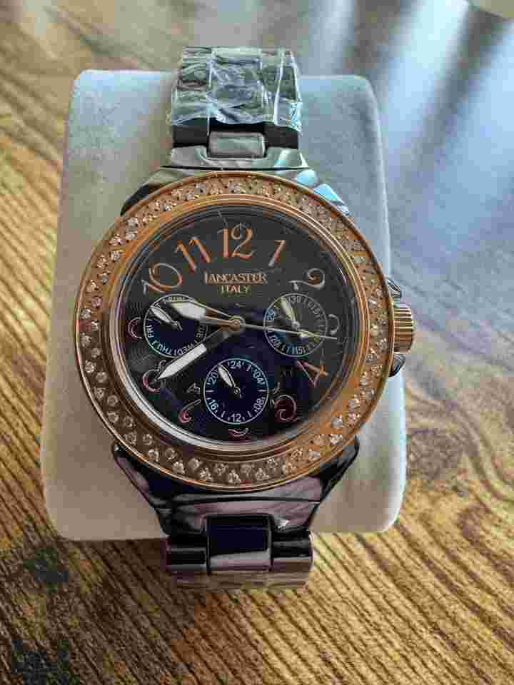 Lancaster Ceramic Black with Diamonds Quartz Black Diamonds Dial 38mm Ceramic Strap