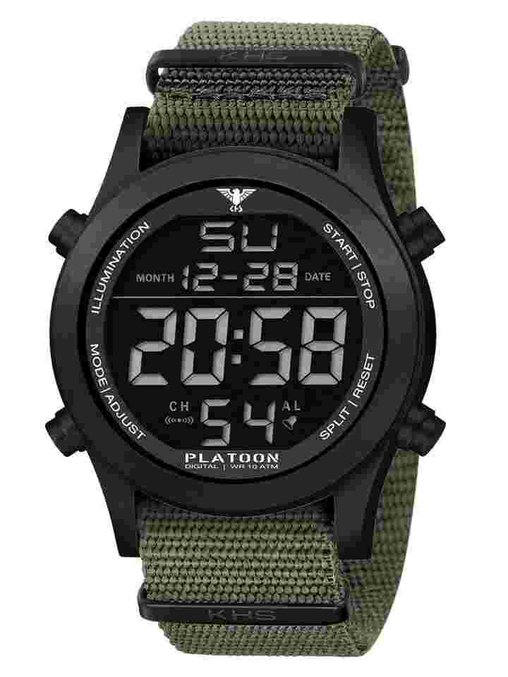KHS PLABSD.NSGO Armbanduhr Platoon Digital Olivgrün/Schwarz