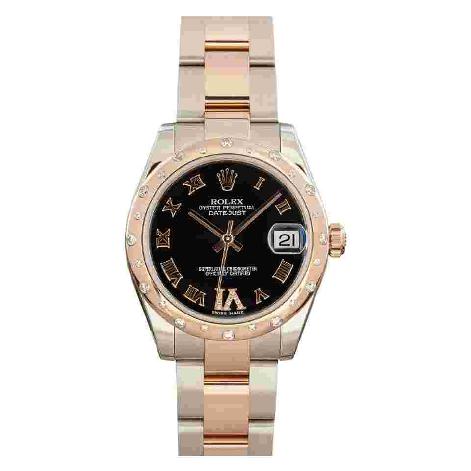 Rolex Datejust 31 Ladies Datejust 178341 31mm Black Dial Scattered Diamond Bezel Oyster Band Steal/Rose Gold Watch