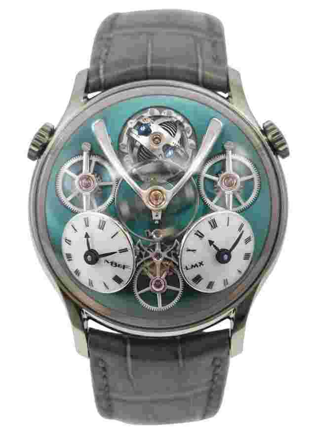 MBandF Legacy Machine LMX in Titanium Limited to 33 on Grey Crocodile Leather Strap with Green Baseplate Missing Outer Sleeve and Outer Box 
