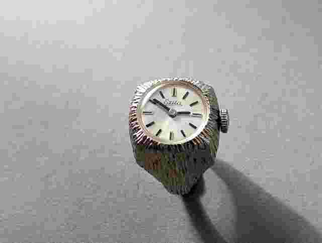 Exita Ring Watch Silver Bark Finish Manual Movement 