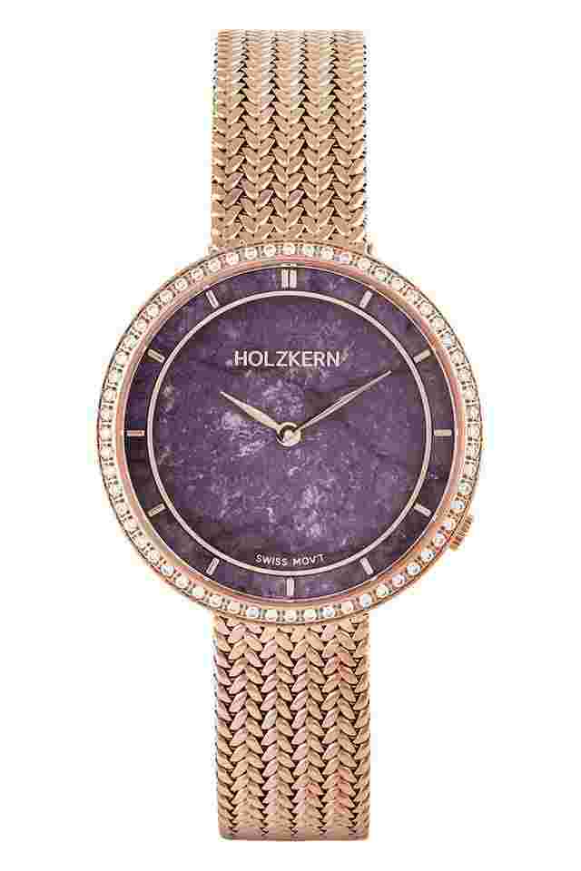 Holzkern Damenuhr Coralline Amethyst/Roségoldfarben mit 2 Bändern 