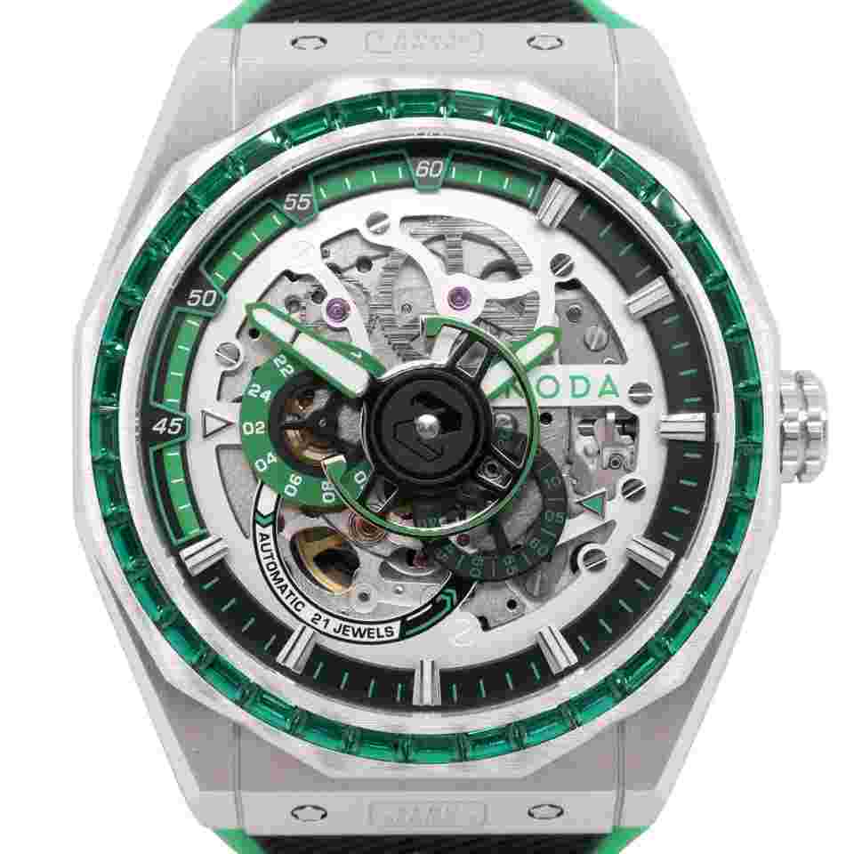 Noda Aero Series-1 43MM Steel CZ Green Skeleton Dial Automatic Watch