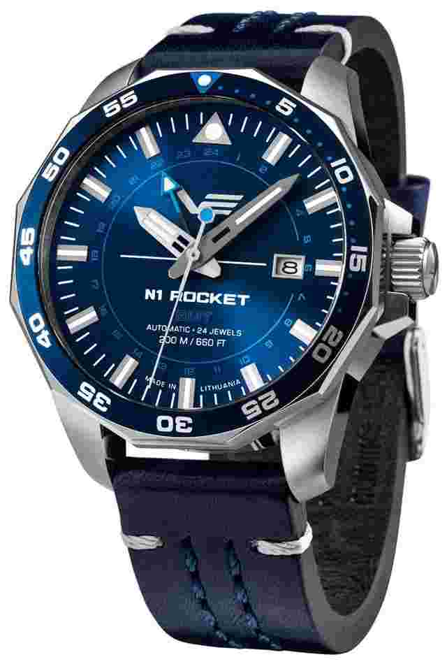 Vostok Europe NH34-225A712-LBBLAU Herren-Automatikuhr GMT Rocket N1 Dunkelblau