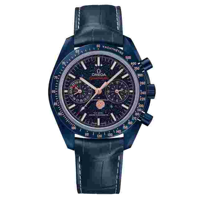 Omega Speedmaster Moonphase Blue Side Of The Moon Speedmaster Moonphase Two Counters 44.25 mm Blue Ceramic On Leather Strap - 304.93.44.52.03.002