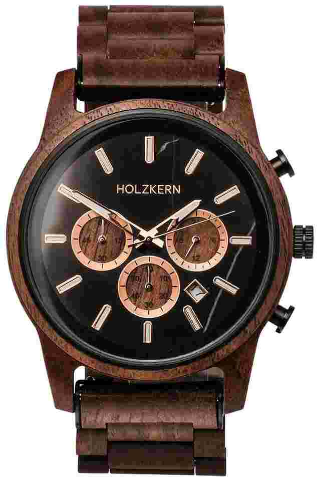 Holzkern Herrenuhr Quarz Chronograph Buschwerk Walnuss/Marmor