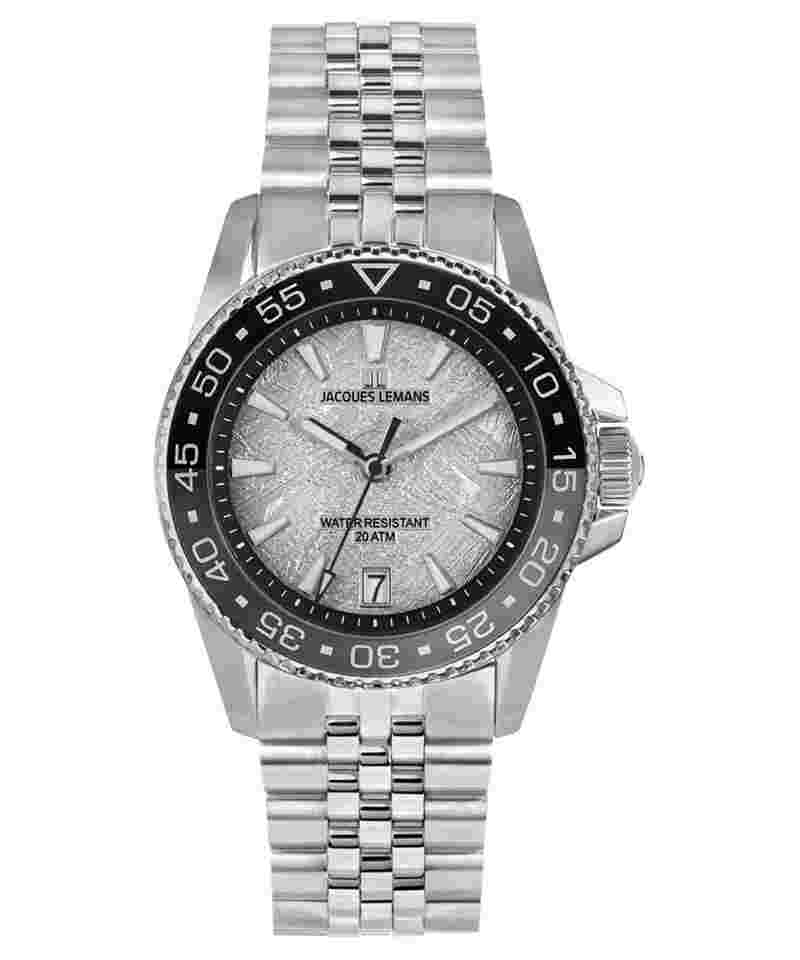 Jacques Lemans 1-2205L Herren-Taucheruhr Liverpool Diver Stahl/Grau 20 bar