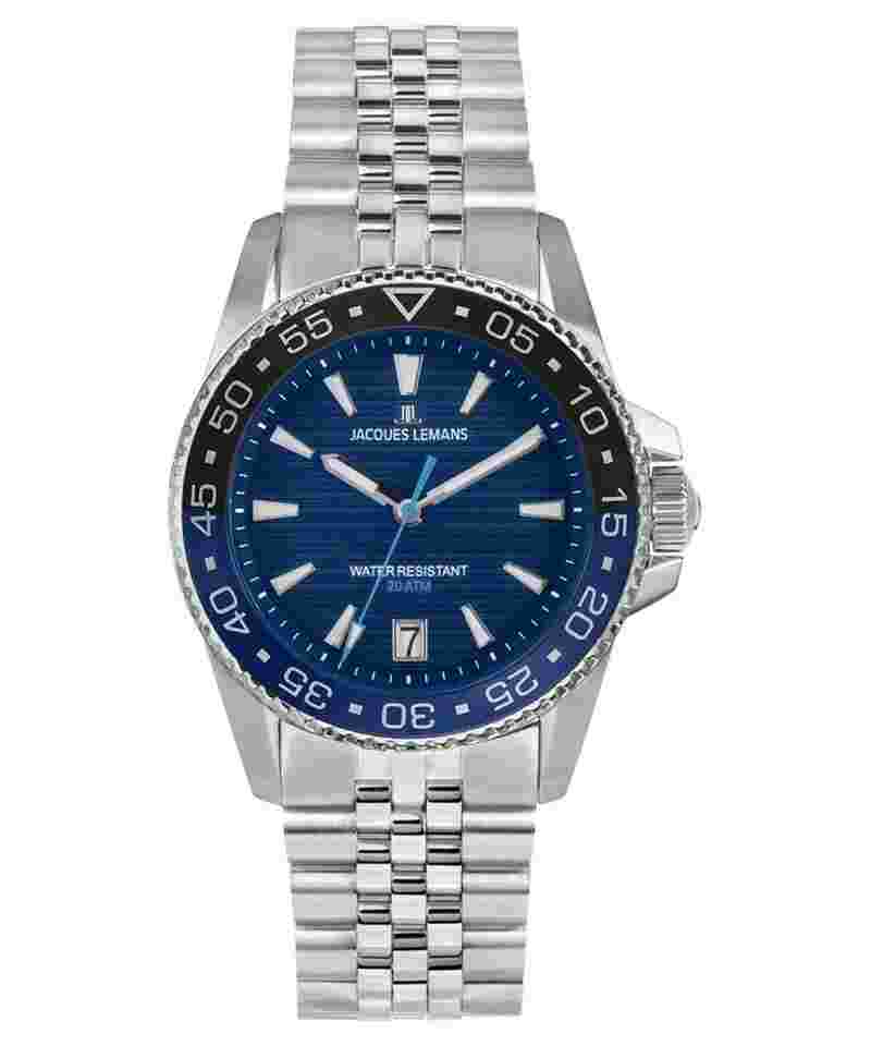 Jacques Lemans 1-2205I Herren-Taucheruhr Liverpool Diver Stahl/Blau 20 bar
