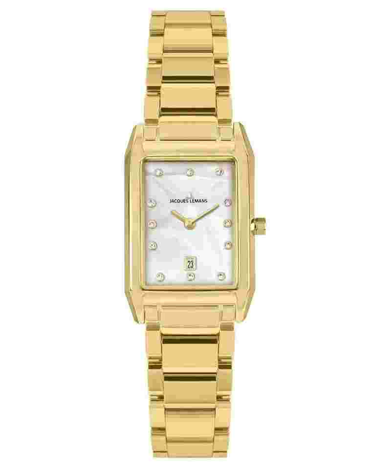 Jacques Lemans 1-2189.1I Damenuhr Quarz Torino Rechteckig Goldfarben/Perlmutt
