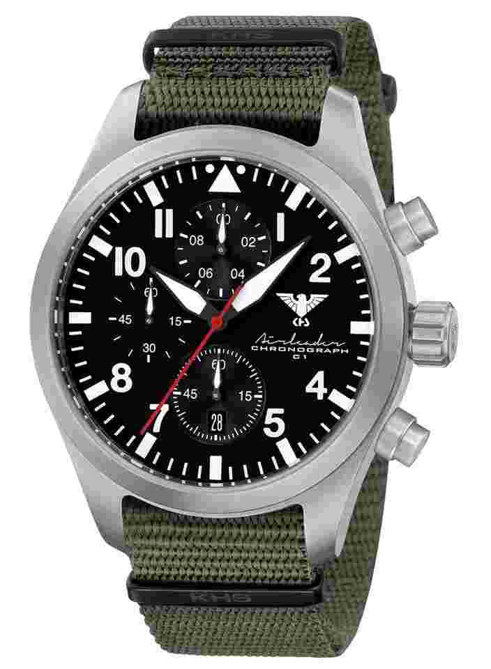 KHS AIRSC.NSGO Herrenuhr Airleader Chronograph Olivgrün/Stahl