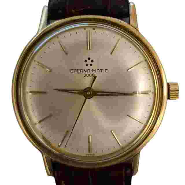 Eterna-Matic 3000 - Vintage Automatic Dress Watch – Gold-Tone Case – Brown Leather Strap 