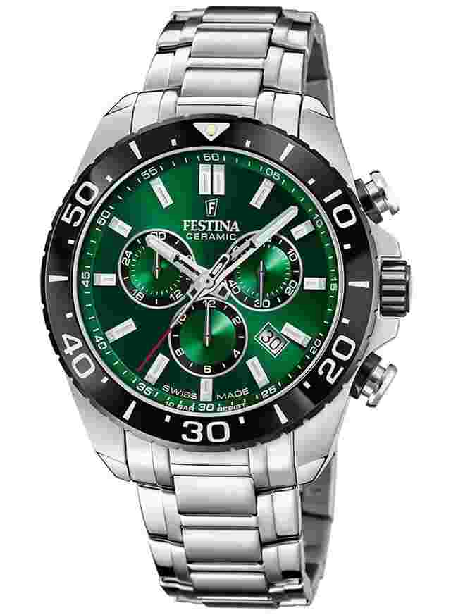 Festina F20042/3 Herren-Chronograph Stahl/Grün mit Saphirglas