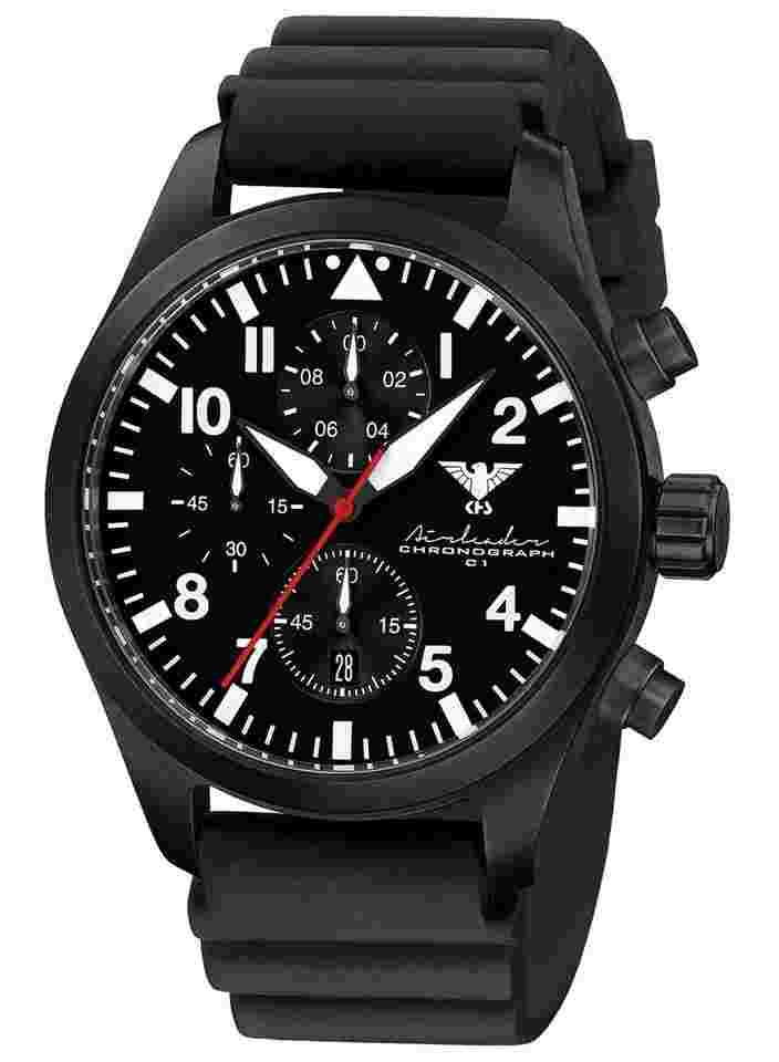 KHS AIRBSC.DB Herrenuhr Airleader Chronograph Schwarz mit Taucherband