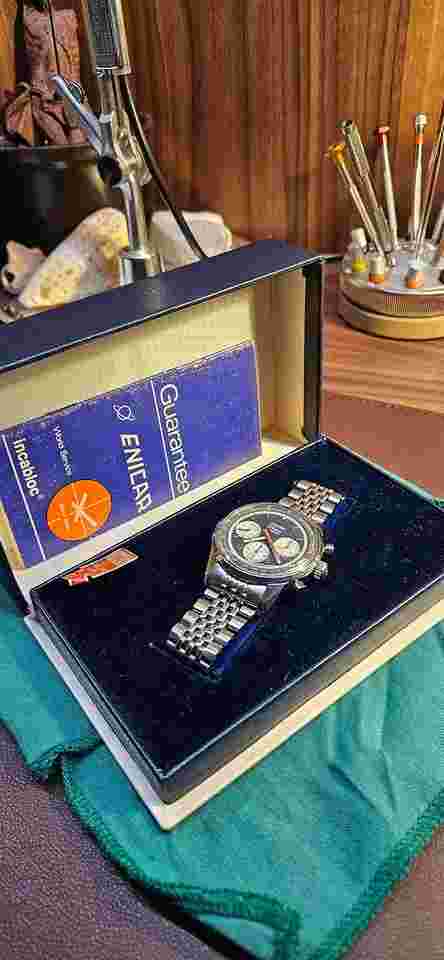 Enicar Sherpa Graph Ref. 072-02-01 – Valjoux 72 – Blue Dial Reverse Panda MarkIV