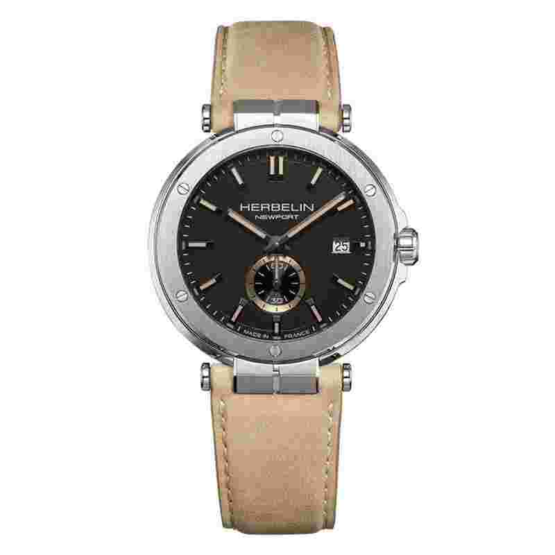 Herbelin Montre Newport Quartz Noir & Cuir Beige 18389A24SA