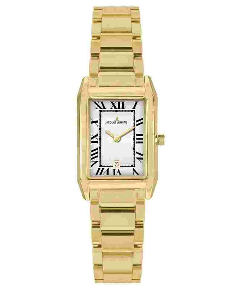 Jacques Lemans 1-2189.1O Damen-Quarzuhr Torino Rechteckig Goldfarben