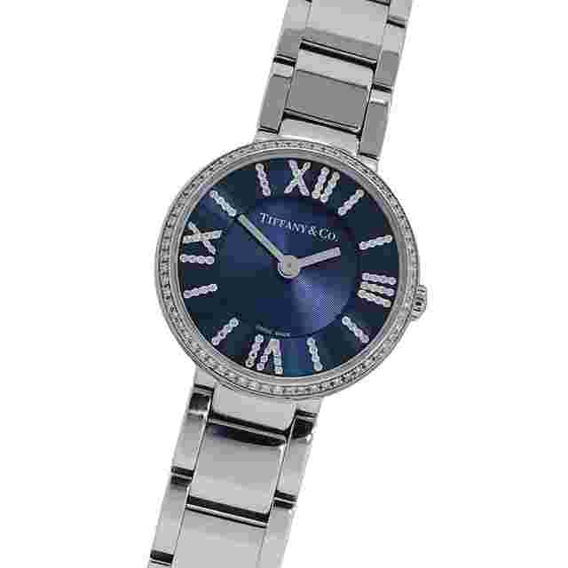 Tiffany Atlas & Co. Women's Atlas Diamond Quartz Watch Stainless Steel (SS) Silver/Navy 69291651 Polished.