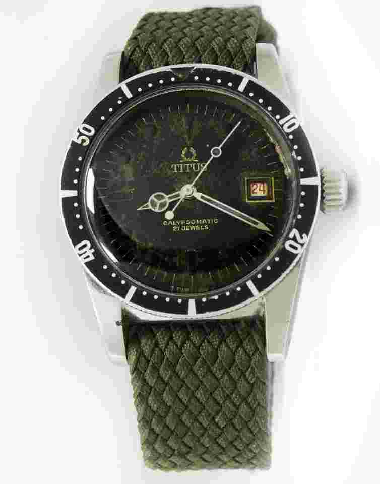 Titus Vintage Calypsomatic Automatic Date Original Aged Dial 36mm Men Watch Ref 7985