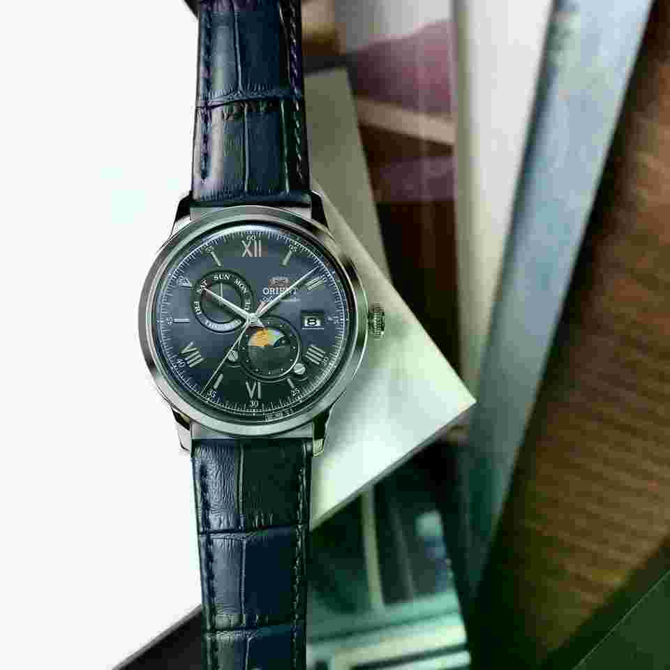 Orient Sun & Moon RA-AK0806L 2025 Release Blue Day/Date Roman Numeral Dial Mens Watch Brand New Watch with Full Set