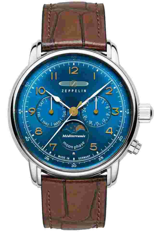 Zeppelin 9636-3 Herrenuhr 100 Jahre Mediterranée Mondphase Braun/Blau