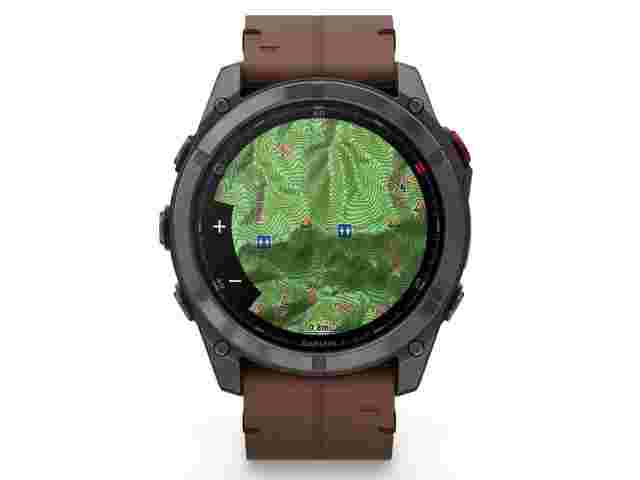 Garmin fenix 8 Pro 51mm AMOLED faserverstärktes Polymer und Titan DLC-Carbongrau digitales Zifferblatt braunes Lederband
