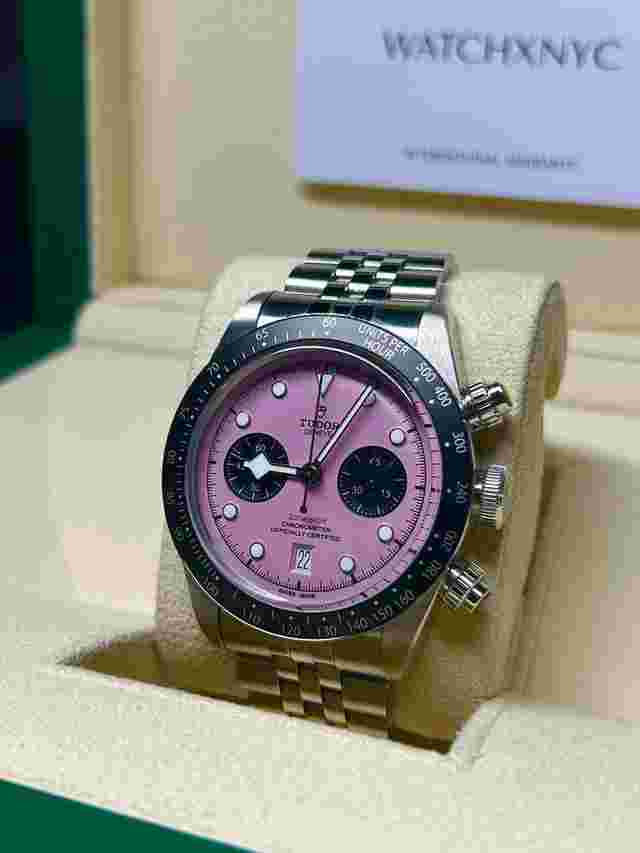 Tudor Black Bay Chrono 41mm Chrono Pink Dial Black Tachymeter Bezel 79360N