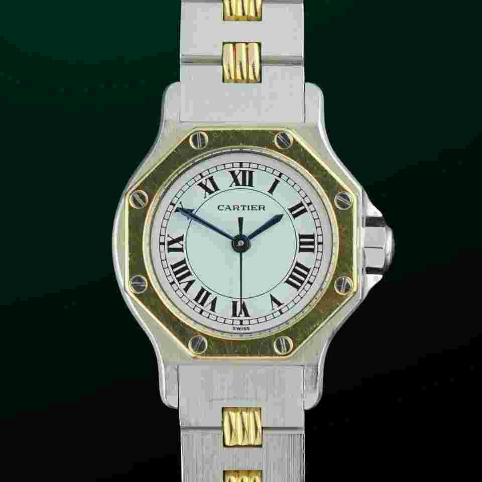 Cartier Santos Vintage Cartier Santos Octagon Automatic 18k Bezel 0907 - 25mm - 1990s + Box Papers