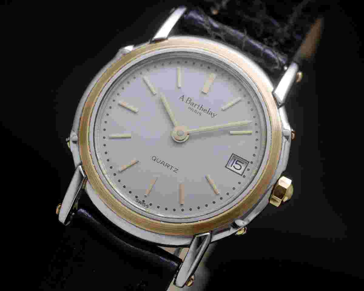 Alexis Barthelay Near NOS Ladies' 18K gold bezel vintage quartz NOS SERVICED WARRANTY French design super dainty beautiful gray dial!
