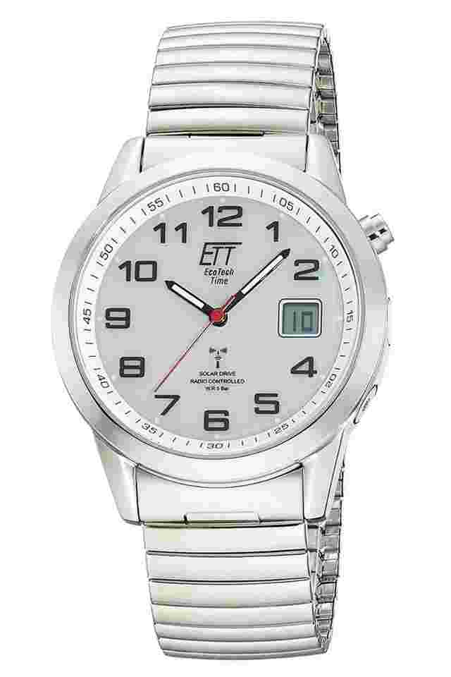 ETT Eco Tech Time EGS-11711-12Z Funk-Solar Herren-Armbanduhr Gobi mit Zugband Weiß