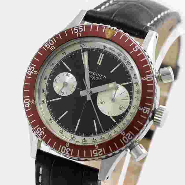 Longines Big Eye Fly-Back Chronograph Ref 7981-3 Black Dial Red Rotating Bezel Steel