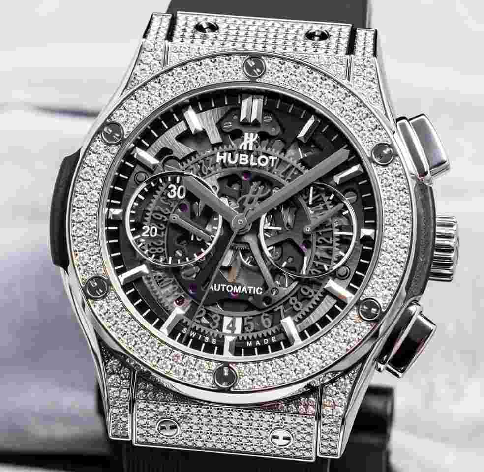 Hublot Classic Fusion Aerofusion Titanium Pave Diamonds 45 mm $35K MSRP FACTORY Skeleton Chrono