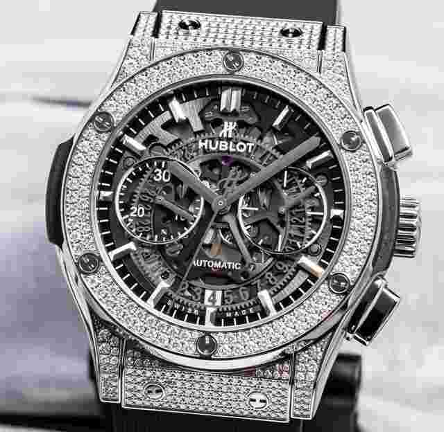 Hublot Classic Fusion Aerofusion Titanium Pave Diamonds 45 mm $35K MSRP FACTORY Skeleton Chrono