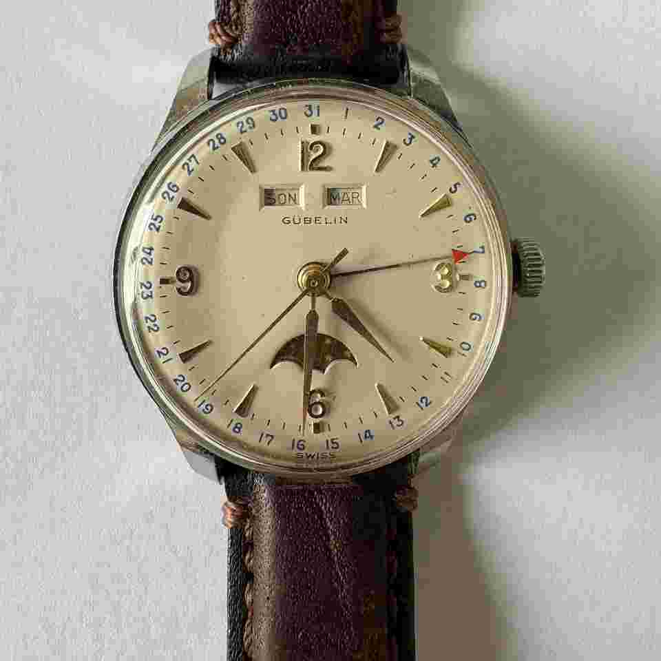 Gübelin Triple Calendar Moonphase Vintage – Steel – Manual Wind – c.1950s