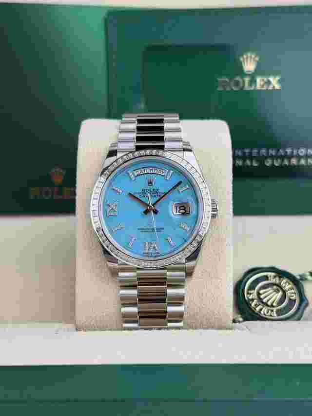 Rolex Day-Date II 36 Blue Turquoise VIIX Diamond President Preowned 2025 128396TBR