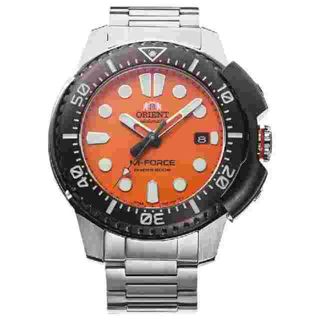 Orient M-Force RA-AC0L08Y Orange Dial Automatic Diver Stainless Steel 45 mm Watch Brand New Full Set Men's Watch