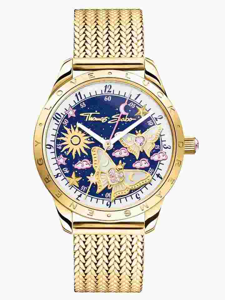 Thomas Sabo WA0430-291-207-33 Damenuhr Schmetterlinge Goldfarben 33mm 5ATM