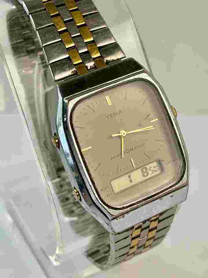 Yema Ana-Digi Diving Dual Time Two-Tone Gold Stainless Steel Ref. kg1044x Module V041 Vintage