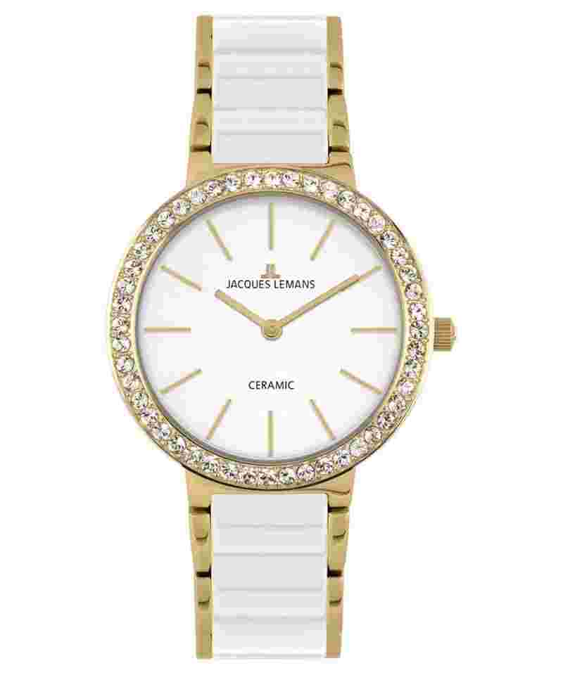 Jacques Lemans 50-7D Damenuhr Monaco Goldfarben/Keramik Weiß
