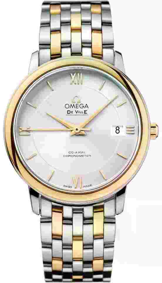 Omega De Ville Prestige 36.8mm Silver Dial Gold/Steel Two-Tone Women's Watch 424.20.37.20.02.001 Includes Box Manual & Pictogram Card