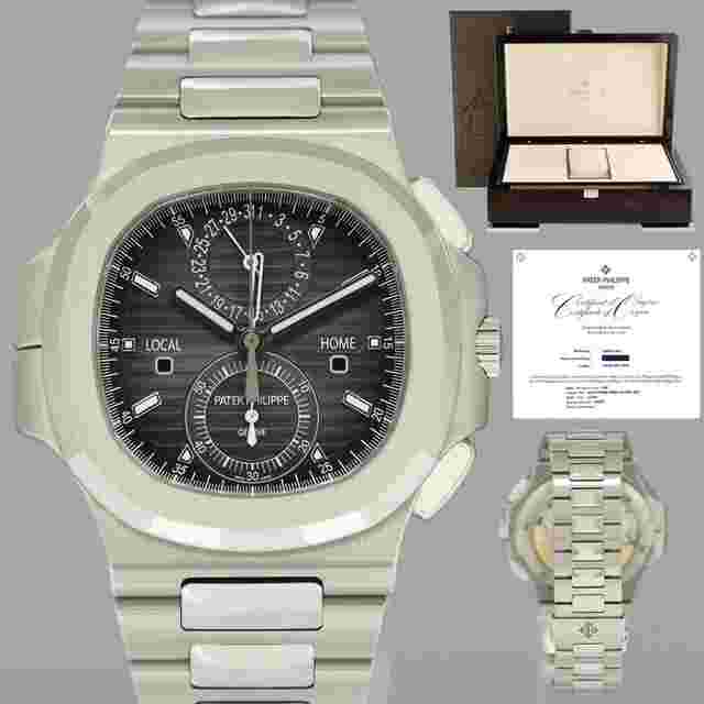 Patek Philippe Nautilus MINT PAPERS Nautilus 5990/1A-001 Grey Dial 40.5mm Travel Time Chronograph Stainless Steel Watch Box