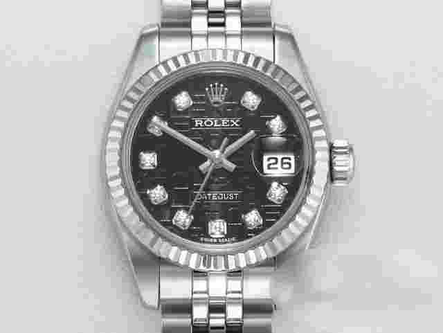Rolex Lady-Datejust 179174 Edelstahl Weissgold 750 Diamanten Automatik Stainless Steel 18kt White Gold Jubilé-band Chronometer Oyster Black Dial
